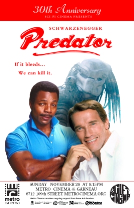 Digital collage. Poster for screening of Predator at Metro Cinema in Edmonton.
